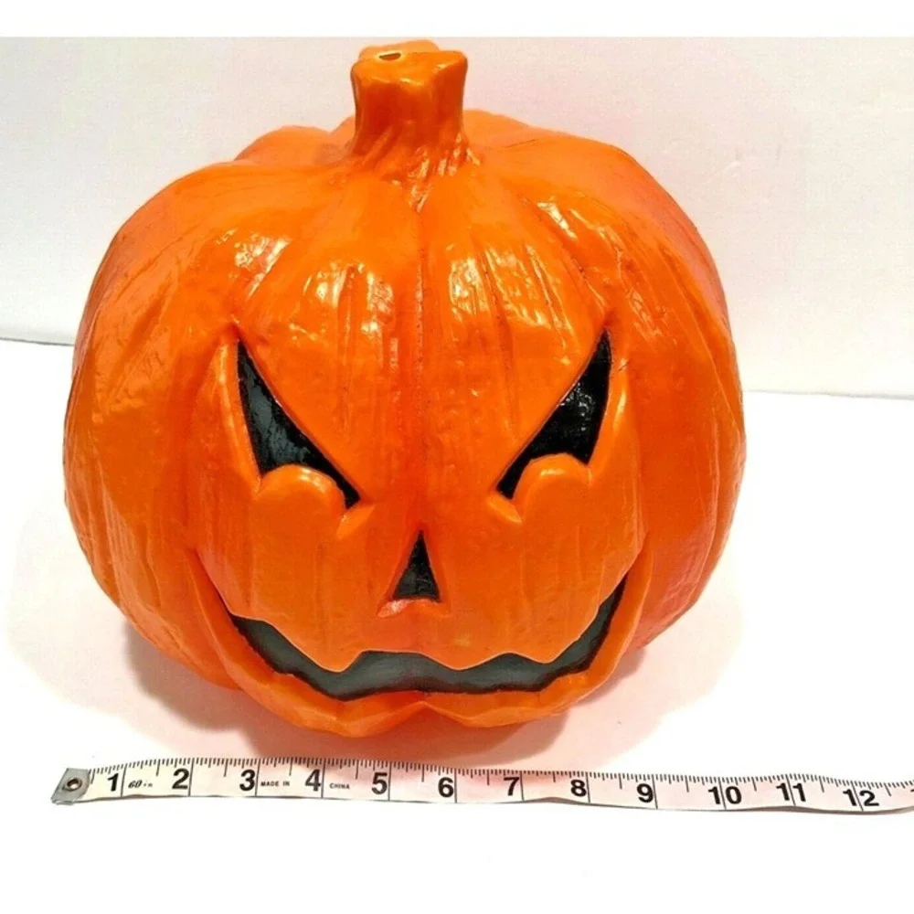 Halloween Pumpkin Blow Mold Sinister Evil Jack O Lantern 11 X 10 X 7 Vintage